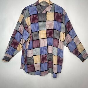 Le Caviar Vintage Womens Color block Sz 1X Long‎ Sleeve Button Up Blouse